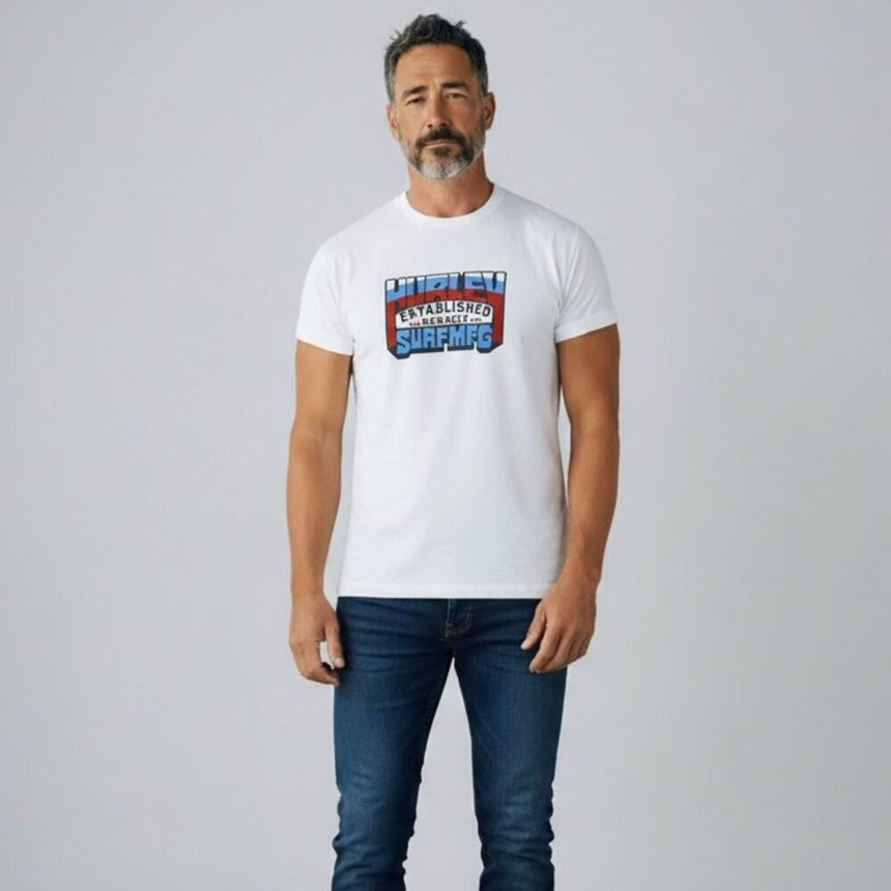 Hurley SURFMFG Graphic Short Sleeve Tee NWT Men's Sz M White Casual Skater